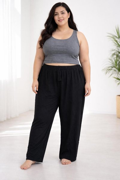 THEBEK Women's Viscose Pocketless Battal - Regular - Pants Relaxed Fit Plus Size