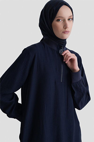 Armine Fermuarlu Uzun Tunik Lacivert