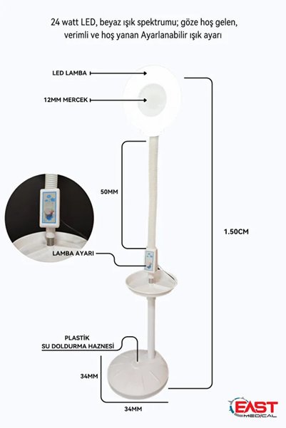 ORVİCA Led Işıklı Metal Ayaklı Dokunmatik Loop Büyüteç Büyük Boy