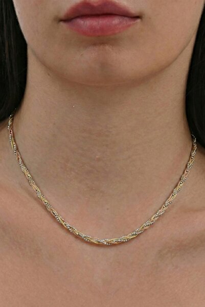 Söğütlü Silver 925 Ayar Gümüş Kolye Lüks Dorika Toplu Üç Renk İtalyan Örgü Ta...