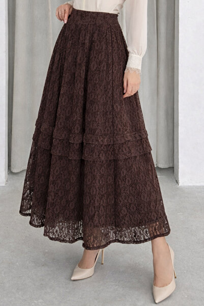 benguen Fusta stratificată din dantelă piese N2685 Maro
