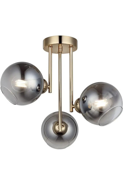 luminastar Candelabru cu 3 brațe, 3 globuri de sticlă fumurie, soclu E27, cul...