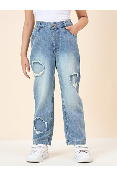 Stylo Bug By Styli بنطلون جينز ممزق للبنات، مغسول بالأسيد، باهت اللون