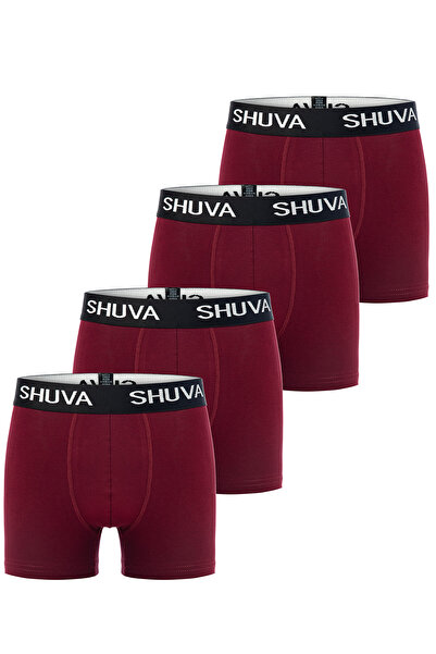 SHUVA بوكسر رجالي قطن قطع قماش قابل للتمدد مرن قصة مريحة - طقم أحمر كلاريت