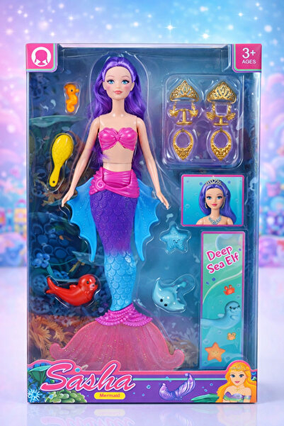 viyol marketim 35 cm Aksesuarlı Kutulu Deniz Kızı Bebek – Sasha Mermaid Serisi