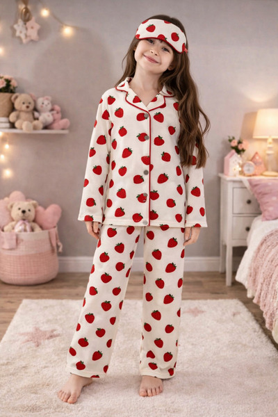 zahider Set de pijamale pentru fete, bumbac piese, căpșuni cu model de tranzi...