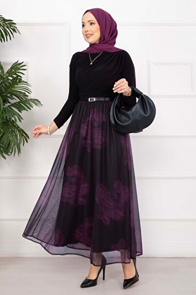 SVS Lora Belt Li Lined Tulle Skirt Plum