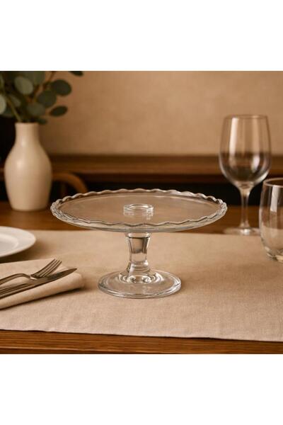 sigmaglas Ayaklı Cam Pasta Standı Şık Sunumluk Servis Tabağı