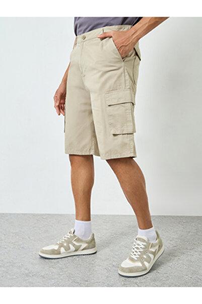 Styli Men Beige Cotton Cargo Shorts