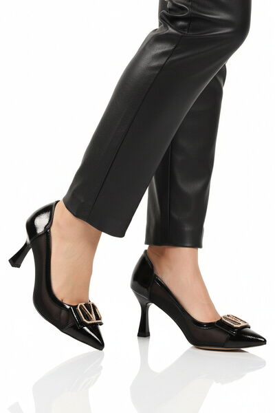 AYAKMOD Pantofi de seară cu toc pentru femei, negri, pentru ocazii speciale ș...