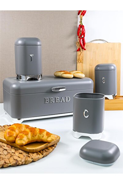 Paçi Belariva-Cuisine Ekmeklik & Baharat Saklama Seti Gri | Metal Bread Box +...