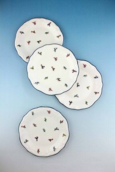 Bursa Porselen Dekor Blue flora 4 parça porselen pasta tabağı