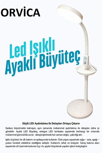 ORVİCA Led Işıklı Metal Ayaklı Dokunmatik Loop Büyüteç Büyük Boy