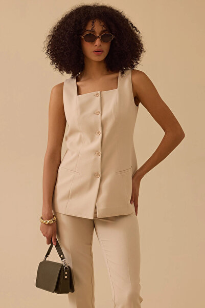 SEÇİL Γυναικείο τετράγωνο γιακά με κουμπιά Γιλέκο - Μπεζ