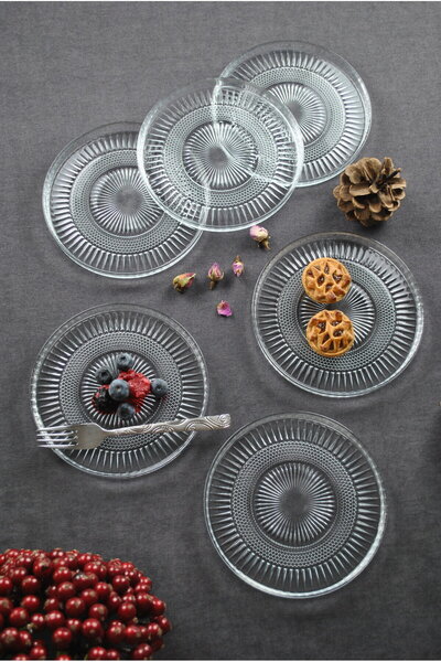 Saatistan 6 Parça Cam Mini Tabak Seti, Tatlı ve Kek İçin 16cm, Şık ve Hafif