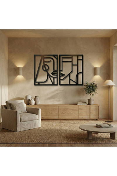 Metla Metal İkili Soyut Çizgi Sanatı Yüz Modern Metal Duvar Tablosu Salon Ofi...