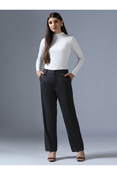 TAHVO By Styli Dark Grey Wide Leg Trousers