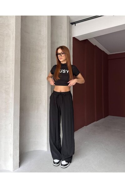 COjans Women's Elastic Waist Striped Tencel Fabric Flared Pants