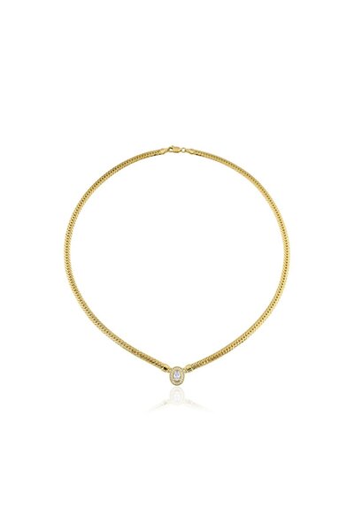 Harem Altın Oval Taşlı Balık Sırtı Kolye ZKU107