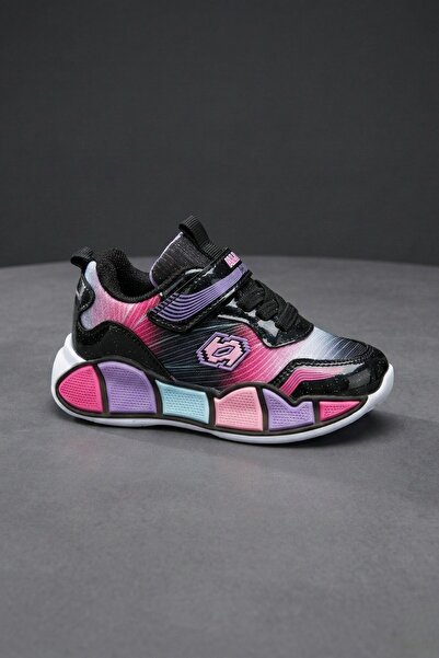 MUGGO Rai̇nbow Thick Sole Velcro and Lace-Up Children's S Sneakers Sports Shoes