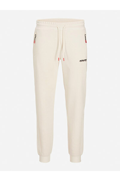Jack & Jones Off-White Textured Panel Cuffed Joggers