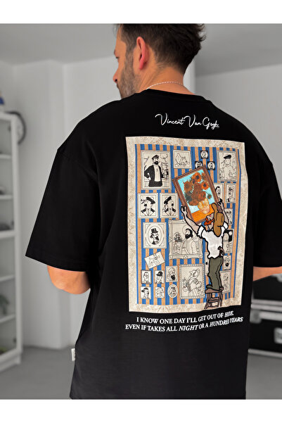 BYBASICMAN Crni Vincent Patchli Oversize kroj T-shirt SW-5083