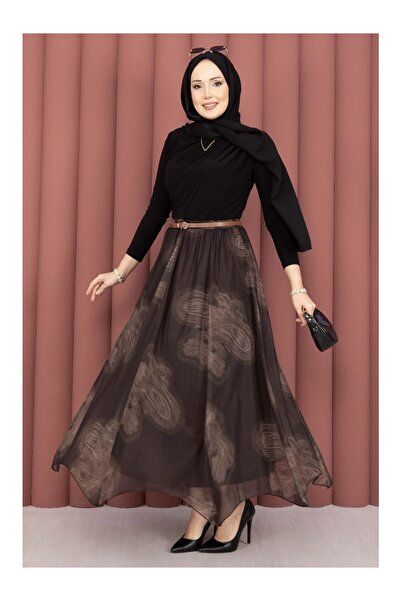 Blue Morpho Asymmetrical Cut Patterned Chiffon Skirt