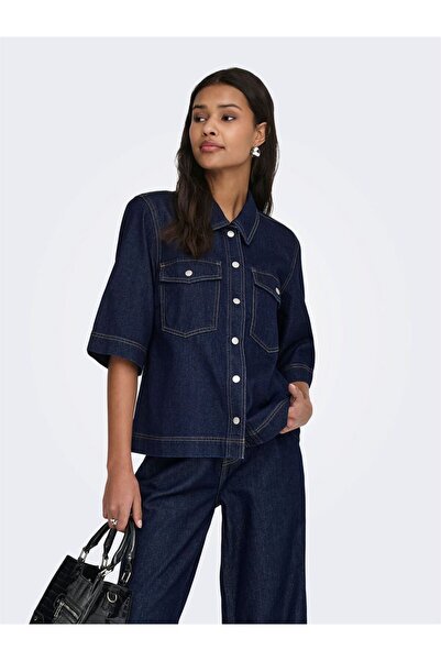 ONLY Cămașă cu mânecă scurtă ONLBELLE DNM GUA NOOS pentru femei, albastră - 1...