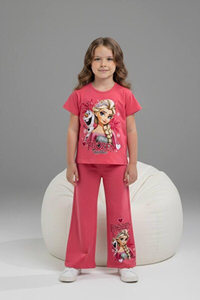 PİJAKİDS Ideal Basket - New Season Elsaaaa D Patterned Girls' Short Sleeve Tr...