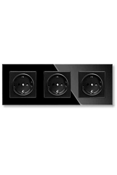 SimpluAcasa ClassLights 16A Black Triple Socket, Tempered Glass Frame, Recess...