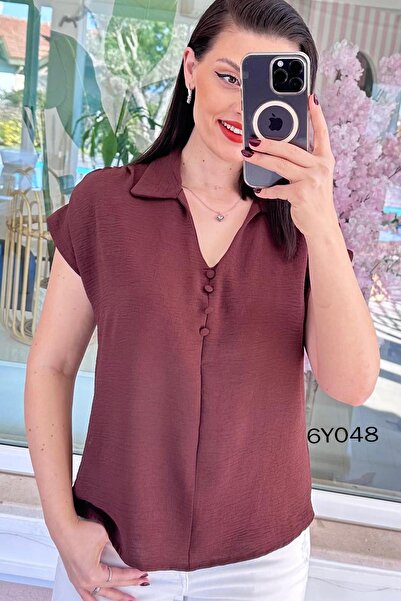 İnce Topuk Collared Buttoned Aerobin Blouse 6Y048