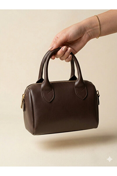 El&Ba çanta Kadın Kahverengi /Siyah/Krem Deri Mini Silindir El ve Omuz Çantas...