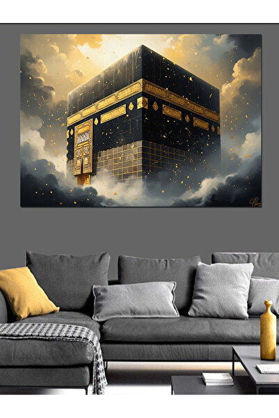 Tablo Mega Işıklar İçinde Kabe Ve Dua Dekoratif Kanvas - Mdf Ahşap Tablo