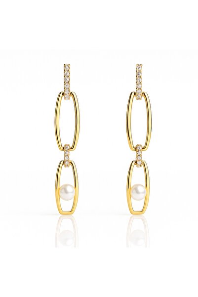 OEM Cercei lungi din oțel inoxidabil placat cu aur, cu perle și cristale