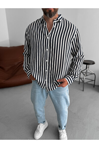 BYBASICMAN Mornarsko plava prugasta košulja RES-5199