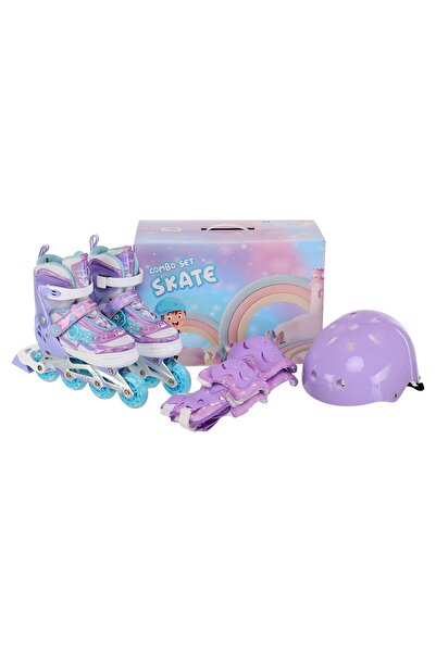 OEM Children's Roller Skate Set With Light-Up Wheels, With Helmet And Full Pr...