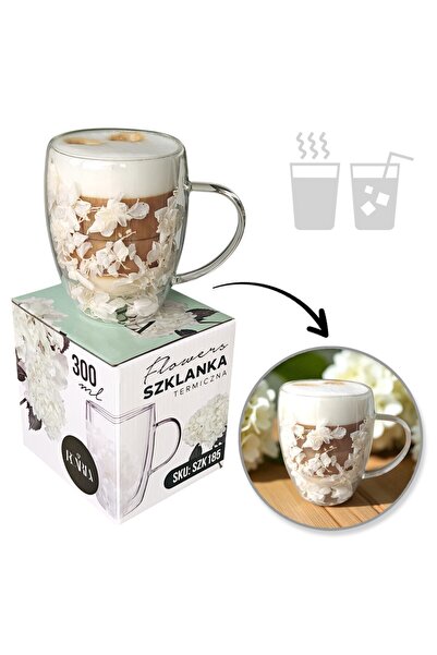 OEM Cana transparentă cu flori albe în interior - 300 ML