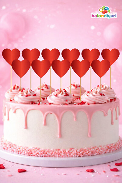BALON DİYARI 10-Piece Red Heart Cake Toothpicks – Special Cake Decoration for...
