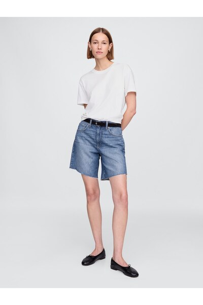 GAP Kadın Mavi 8" Mid Rise '90s Loose Denim Bermuda Şort