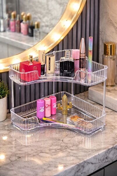 MEMİTA 2 Katlı Köşe Makyaj Organizer Kozmetik Düzenleyici Masaüstü Banyo Mutf...