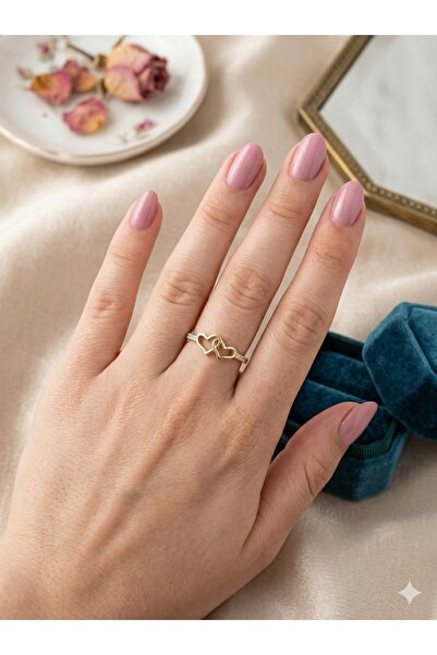 ESRADA 3S Interlocking Double Heart Design Steel Ring