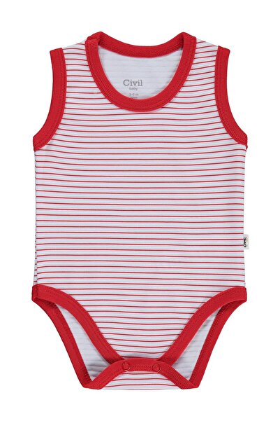 Civil Baby cu dungi 0-3 ani Badi cu capse - Roșu