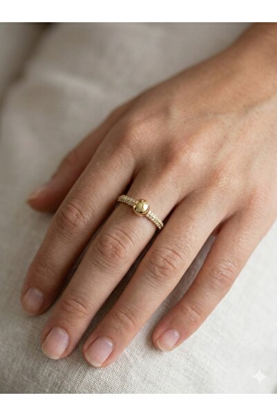 ESRADA 3S Minimalist Sphere Detailed Sparkling Steel Ring