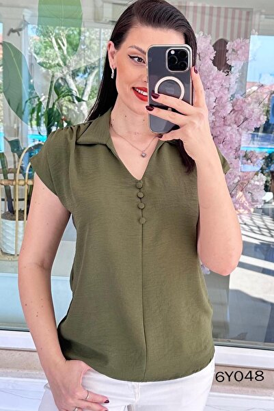 İnce Topuk Collared Buttoned Aerobin Blouse 6Y048