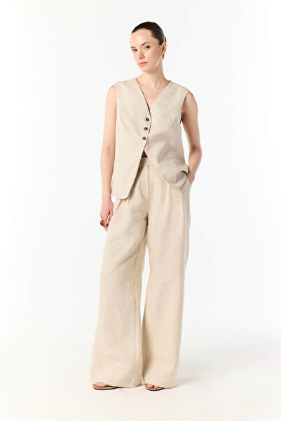 Mudo Pi̇le Detailled K Linen Mixed Pants
