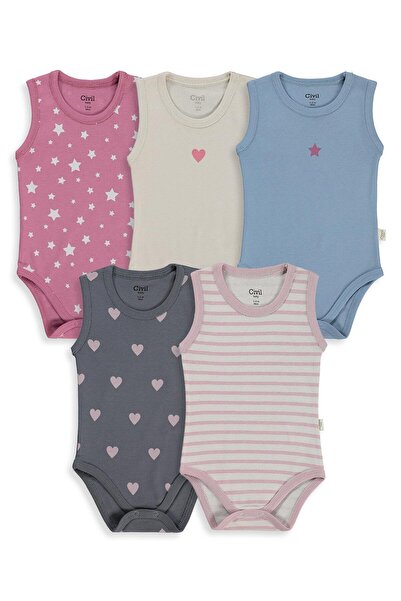 Civil Baby Yıldız Empirmeli 5 Li 1-36 Ay Çıtçıtlı Badi - Pembe 18-24 Ay