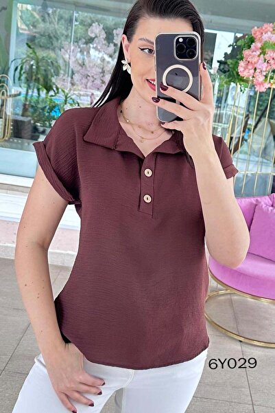 İnce Topuk Polo Collar Buttoned Aerobin Blouse 6Y029