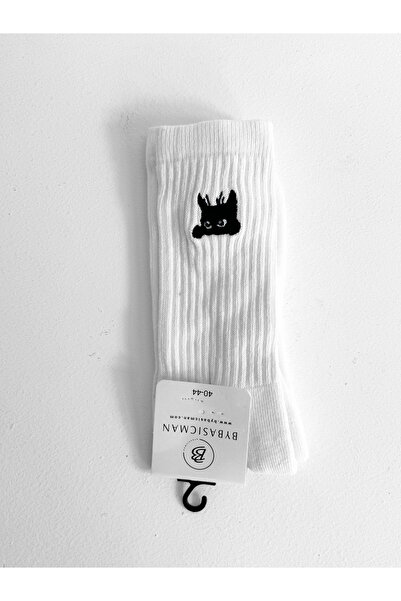 BYBASICMAN Beli Bezubi Vezena Čarape