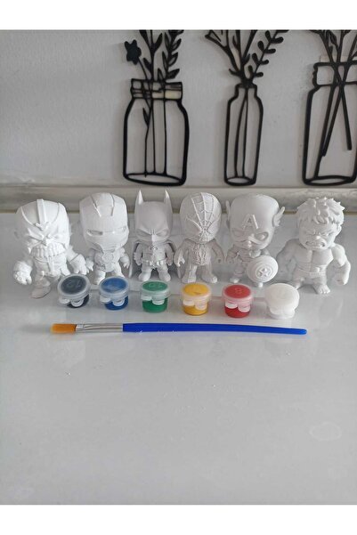 smilechild 6 Pieces of Superheroes Coloring Activity 7 cm Paints and Brushes ...
