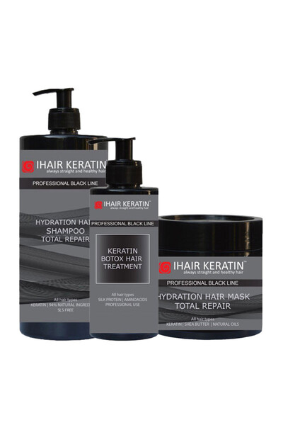 Ihair Keratin Kit Tratament Btox 300ml, Sampon 1 Litru si Masca 500 ml Black ...